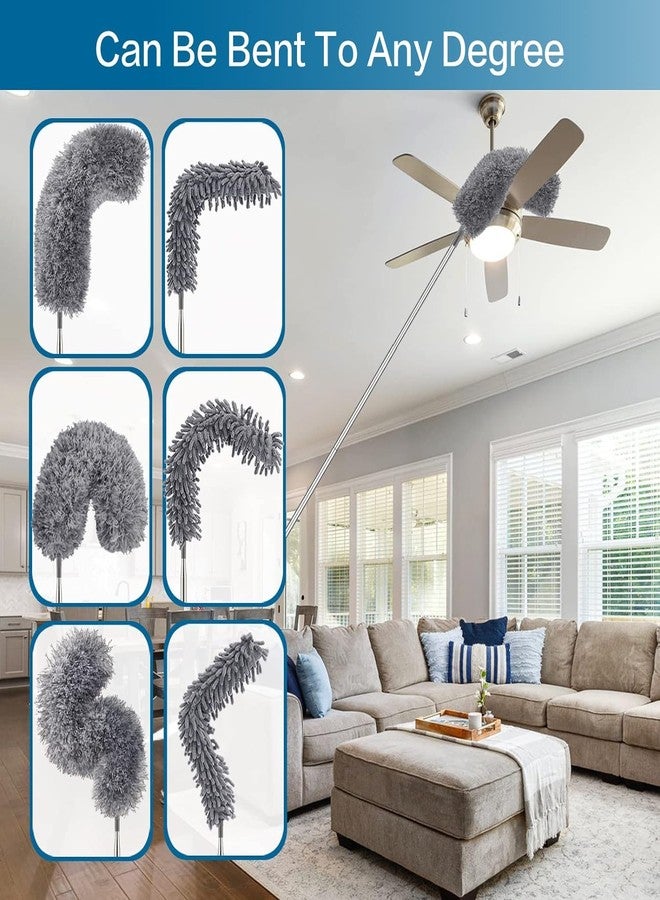 Hallstatt 6Pcs Multifunctional Microfiber High Ceiling Duster with Extension Pole 30-100 Inch with Bendable Head for Cleaning Cobweb Window Blinds Furniture Under Bed Sofa Brush - Replacement Combination Set - Image 4